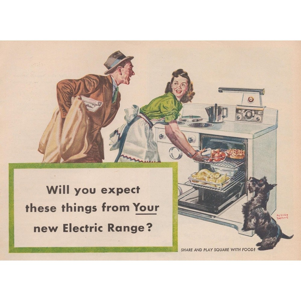 1945 Frigidaire Print‎ Ad WW2 Era Electric Range General Motors Kitchen Decor